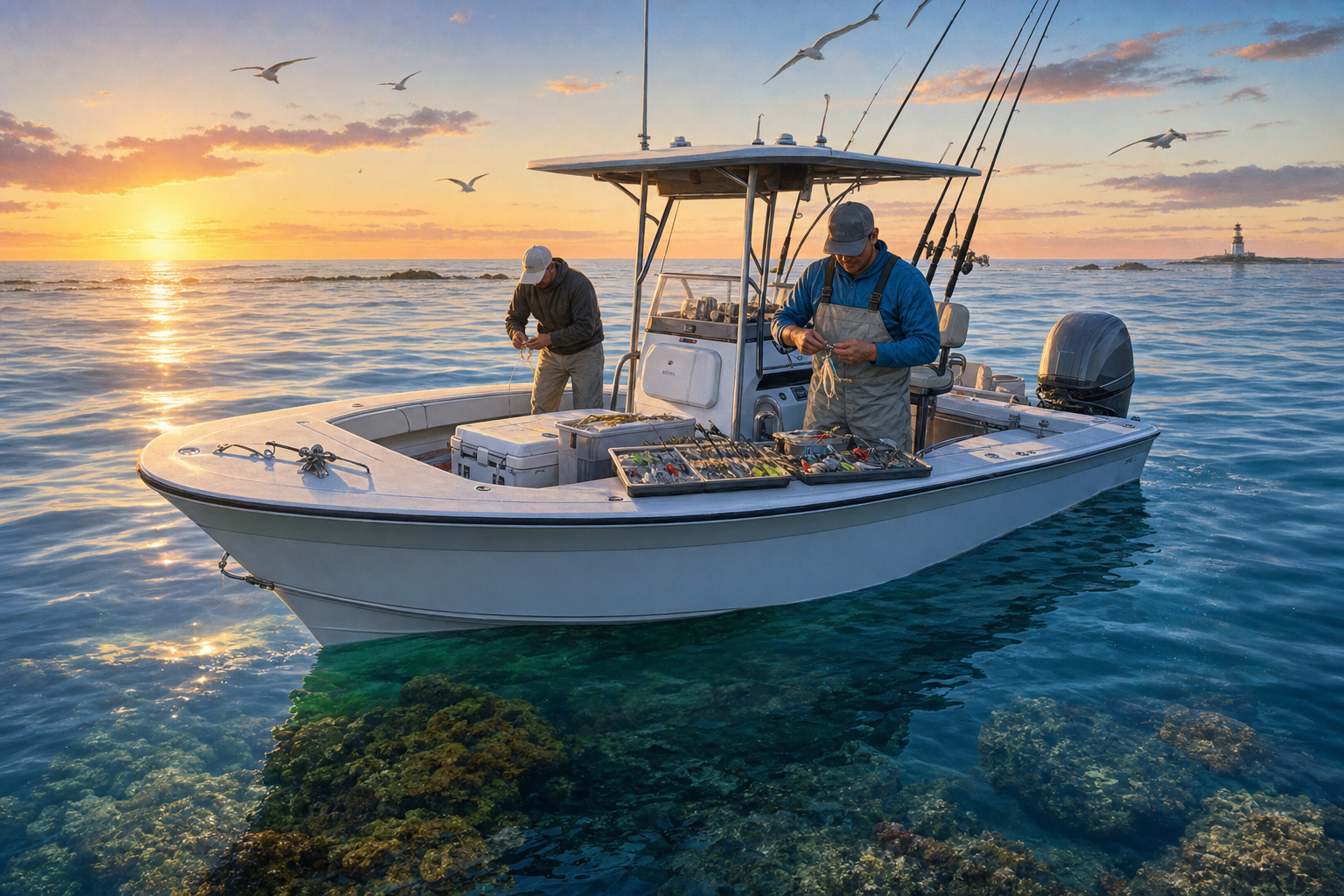 Northeast anglers drifting a small boat over summer reef structure for fluke and black sea bass