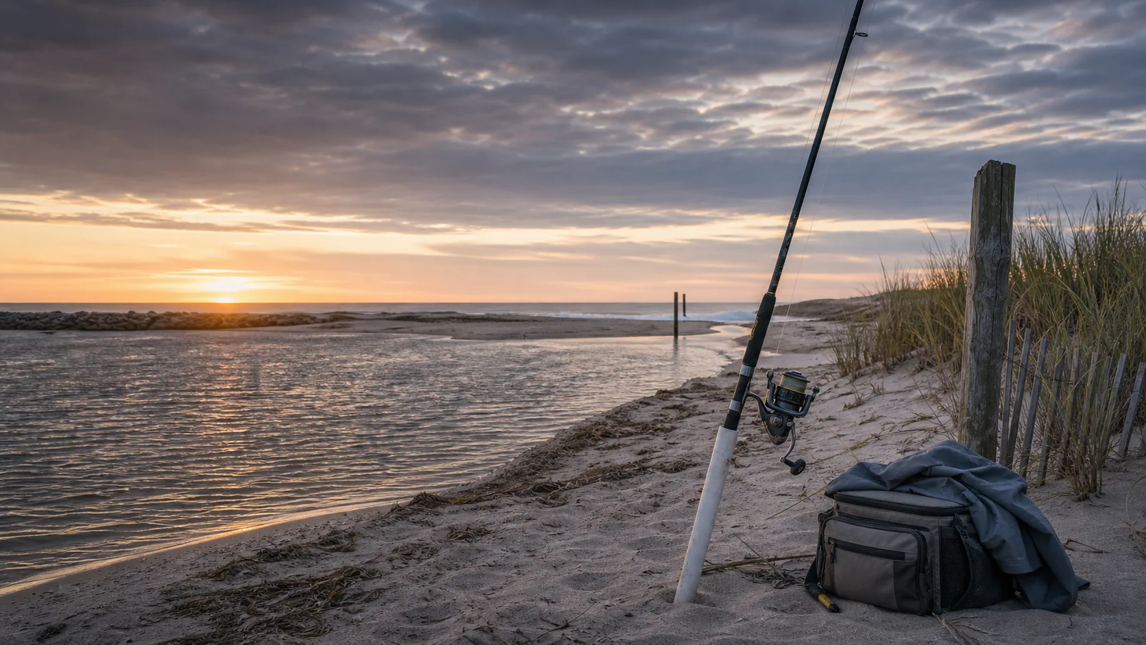 Long Island shoreline with surf fishing conditions