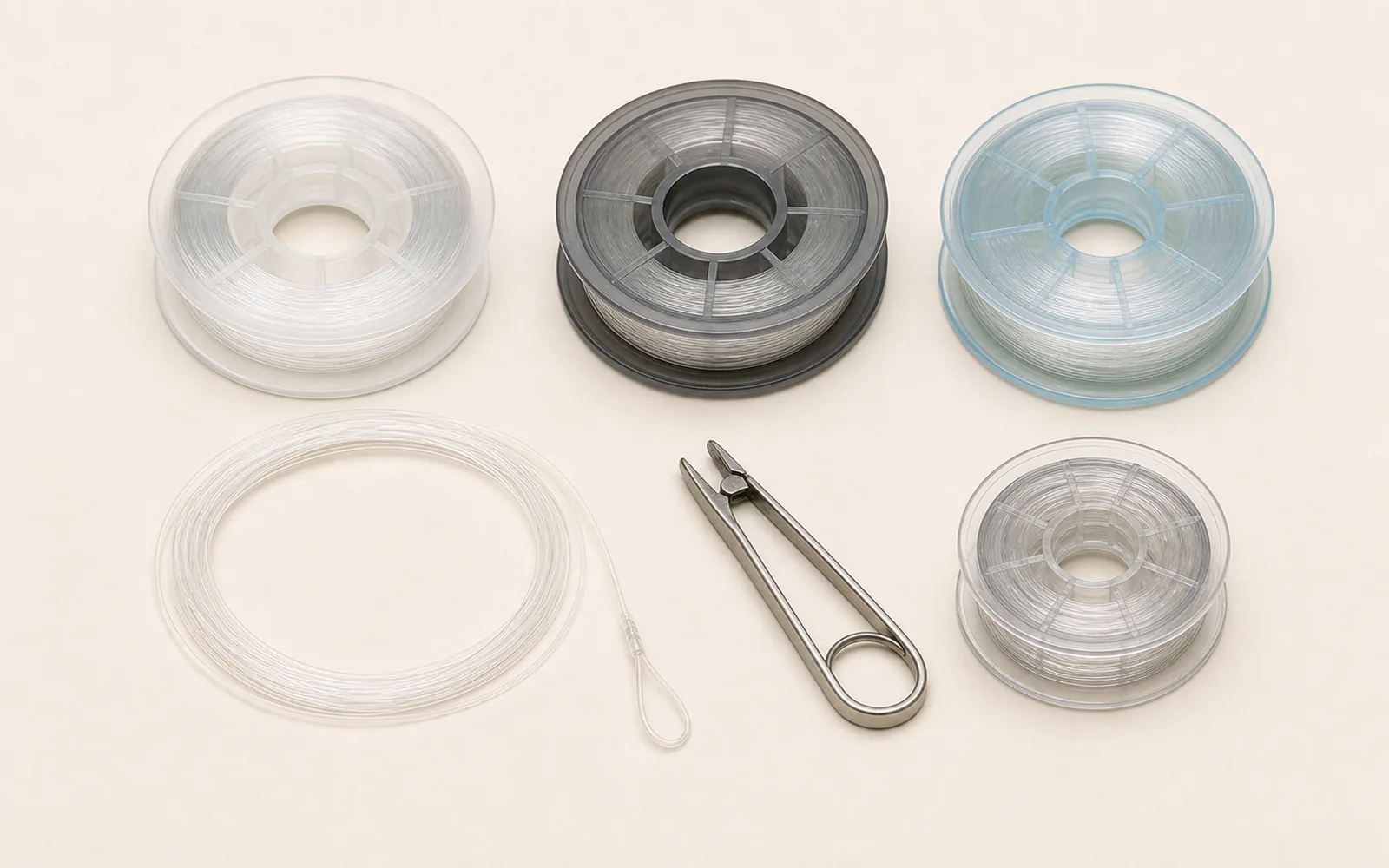 Saltwater leaders and tippet spools with coiled clear leader material